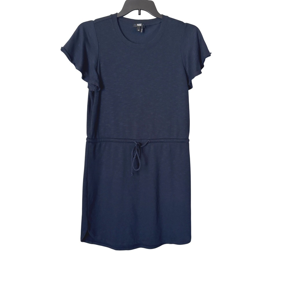 Paige Dress T-Shirt Mini Women Medium Navy Blue Flutter Sleeve Drawstring
